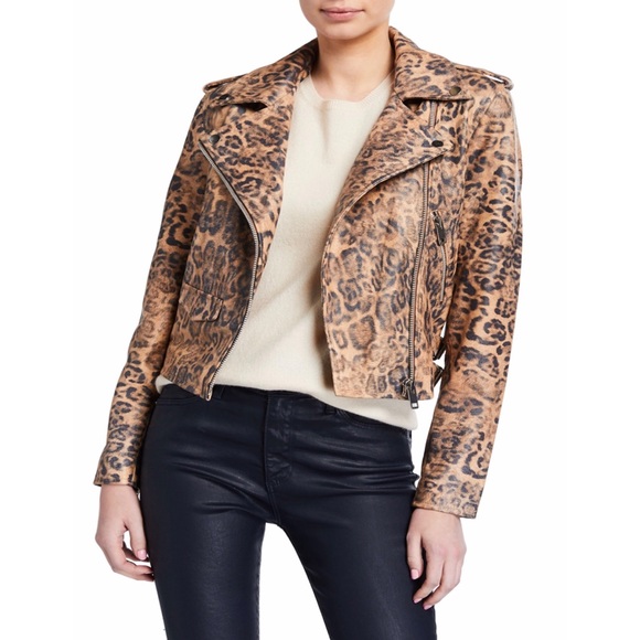 NWT Walter Baker Animal Print Leather Moto Jacket